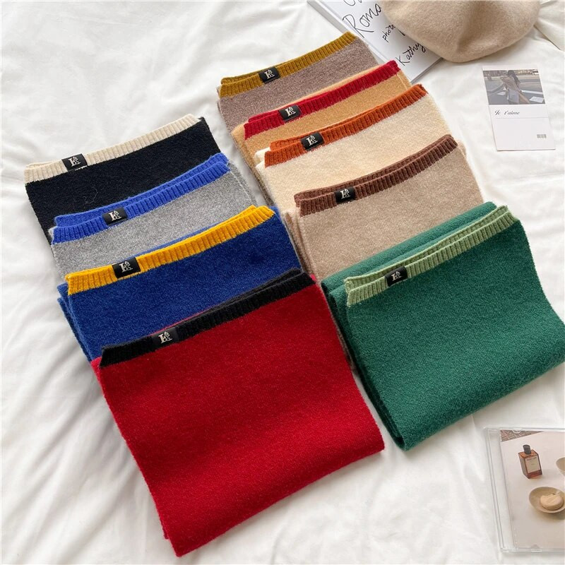 Jednobojni pleteni šal u korejskom stilu za 2022. Ženske mršave tople zimske vunene pređe Fsahion prigušivač Bufanda rubac za vrat Foulard Bandana