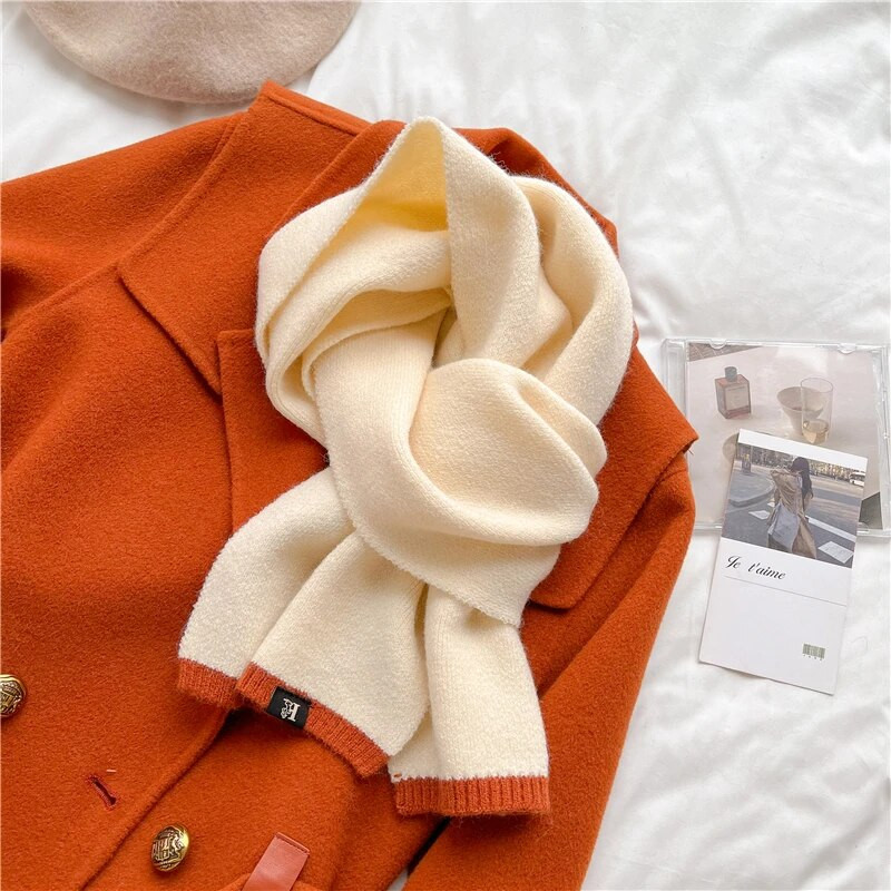Jednobojni pleteni šal u korejskom stilu za 2022. Ženske mršave tople zimske vunene pređe Fsahion prigušivač Bufanda rubac za vrat Foulard Bandana