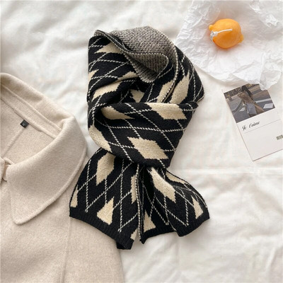 Jauns korejiešu stila rūtains trikotāžas lakats sievietēm izdilis 2022. gada ziemas trokšņa slāpētājs, silta vilnas dzija, mīksta kakla lakats Bufanda Foulard Bandana