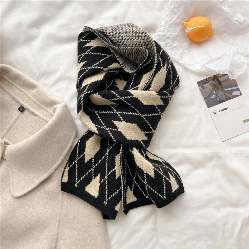 Jauns korejiešu stila rūtains trikotāžas lakats sievietēm izdilis 2022. gada ziemas trokšņa slāpētājs, silta vilnas dzija, mīksta kakla lakats Bufanda Foulard Bandana