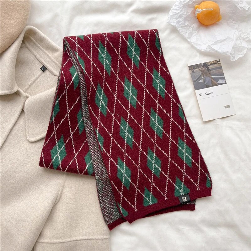 Jauns korejiešu stila rūtains trikotāžas lakats sievietēm izdilis 2022. gada ziemas trokšņa slāpētājs, silta vilnas dzija, mīksta kakla lakats Bufanda Foulard Bandana