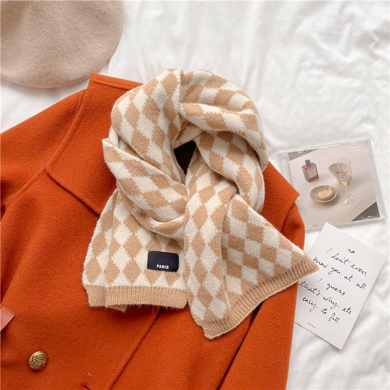 Jauna dizaina silta trikotāžas šalle Sieviešu ziemas korejiešu stila vilnas dzija šaurs kakla lakats Bandana Bufanda Foulard izpūtējs 2022