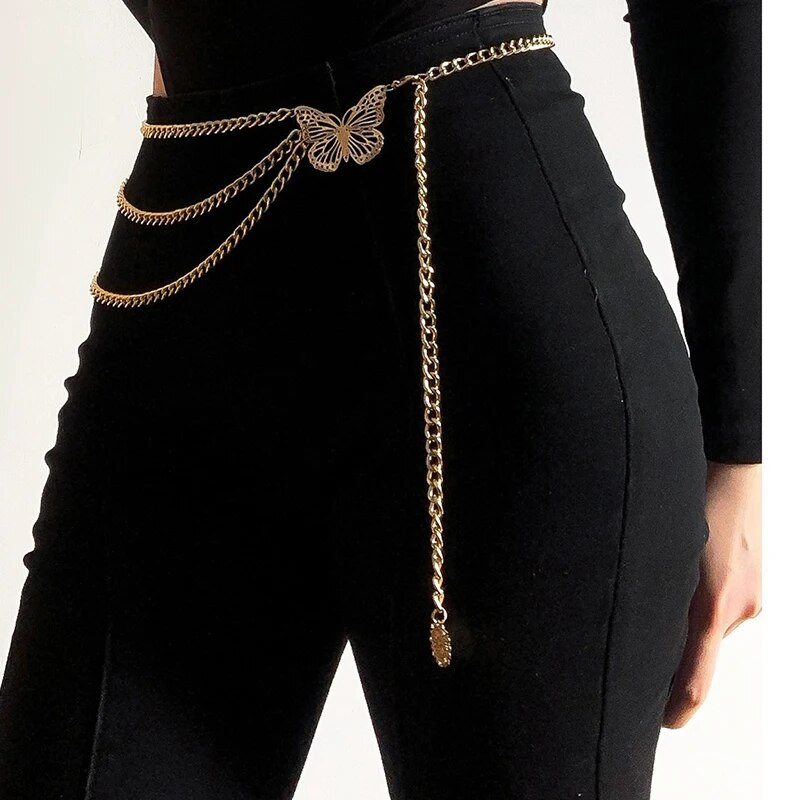 Elegantni leptir višeslojni lanac oko struka, podesivi zlatno-srebrni metalni lanac za trbuh, traperice, ženski pojas