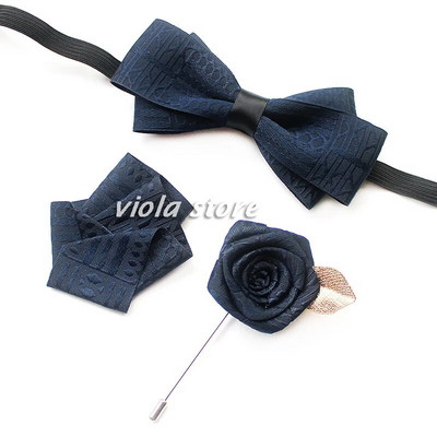 Elegáns Vintage Sötét vonalas csokornyakkendő bross szett Férfi Esküvői Vőlegényparti Születésnapi Pillangótűs Négyzetes póló Ajándék Kiegészítő