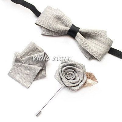 Elegáns Vintage Sötét vonalas csokornyakkendő bross szett Férfi Esküvői Vőlegényparti Születésnapi Pillangótűs Négyzetes póló Ajándék Kiegészítő