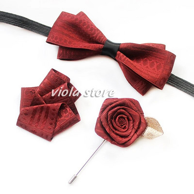 Elegáns Vintage Sötét vonalas csokornyakkendő bross szett Férfi Esküvői Vőlegényparti Születésnapi Pillangótűs Négyzetes póló Ajándék Kiegészítő