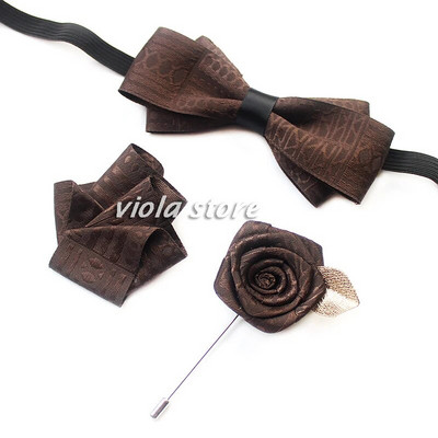 Elegáns Vintage Sötét vonalas csokornyakkendő bross szett Férfi Esküvői Vőlegényparti Születésnapi Pillangótűs Négyzetes póló Ajándék Kiegészítő