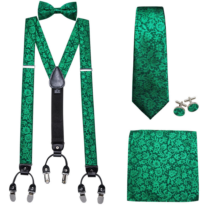 Muški set leptir-mašne na tregere Božićni jacquard svileni zeleni gumbi za manžete Podesivi naramenice 6 kopči Leptir-mašna Dizajner Party Barry.Wang