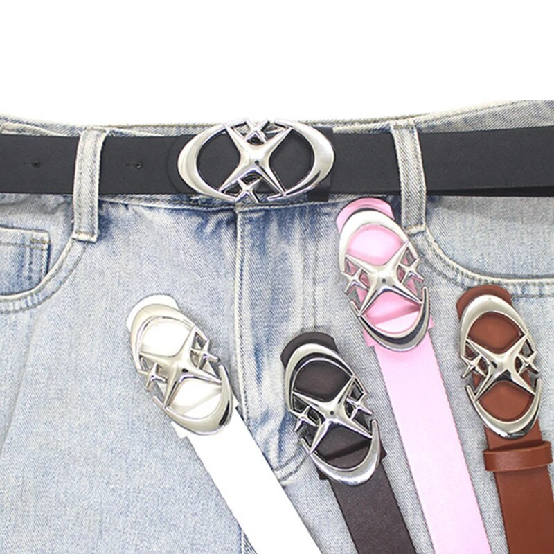 Y2k Pu diržas moterims iš lydinio žvaigždės sagties juosmens dirželis Moteriškas Mergaičių džinsai Suknelė Kelnės Dekoratyviniai juosmens priedai