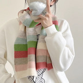 Višebojni prugasti šal za žene Pleteni tople zimske parove Mali uski šal Ženski kawaii ležerni šalovi za žene Veliki šal