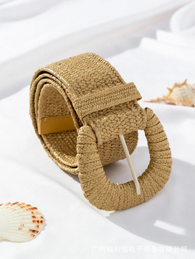 Novi retro ženski ljetni pojasevi s kopčom, modni ženski pleteni široki pojasevi Dizajnerski tkani elastični PP pojas od slame i trave za djevojčice