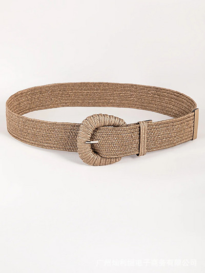 Novi retro ženski ljetni pojasevi s kopčom, modni ženski pleteni široki pojasevi Dizajnerski tkani elastični PP pojas od slame i trave za djevojčice
