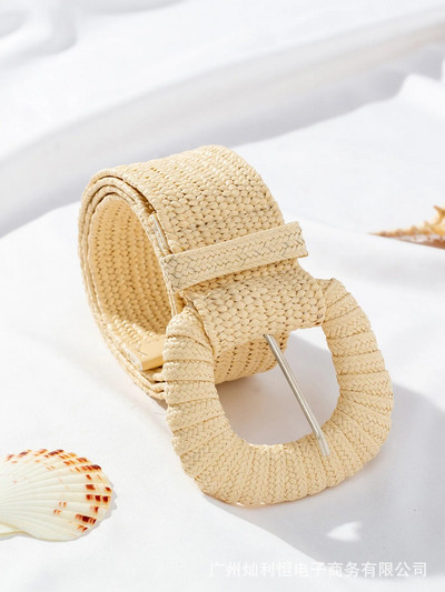 Novi retro ženski ljetni pojasevi s kopčom, modni ženski pleteni široki pojasevi Dizajnerski tkani elastični PP pojas od slame i trave za djevojčice