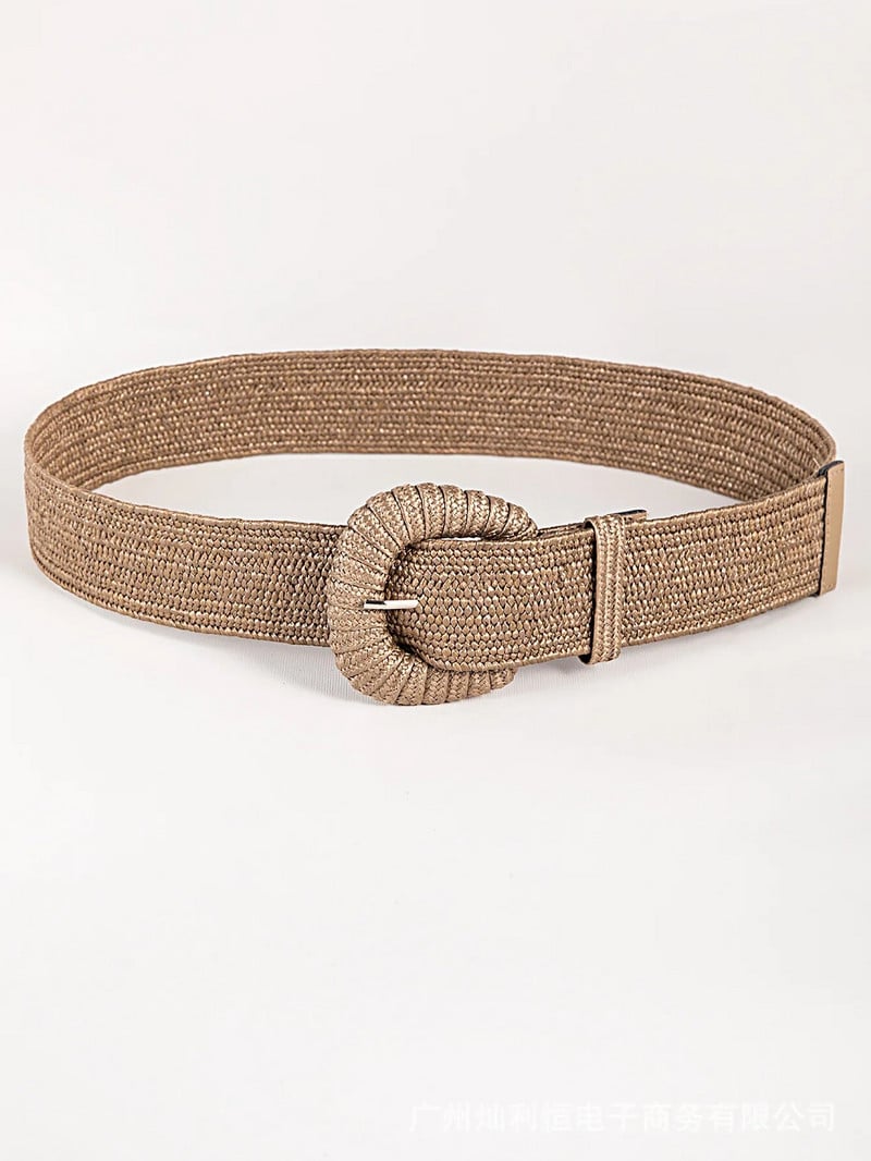 Novi retro ženski ljetni pojasevi s kopčom, modni ženski pleteni široki pojasevi Dizajnerski tkani elastični PP pojas od slame i trave za djevojčice