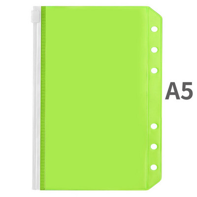A5/A6 iesiešanas kabatas PVC iesiešanas vaļēju lapu maisiņš Krāsainas rāvējslēdzēja mapes 6 gredzenu piezīmjdatora iesiešanas maciņai, dokumentu kārtošanas maisiņi