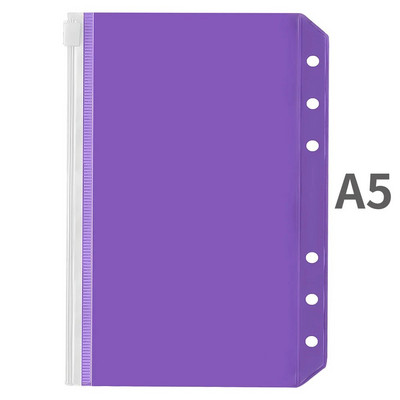 A5/A6 iesiešanas kabatas PVC iesiešanas vaļēju lapu maisiņš Krāsainas rāvējslēdzēja mapes 6 gredzenu piezīmjdatora iesiešanas maciņai, dokumentu kārtošanas maisiņi