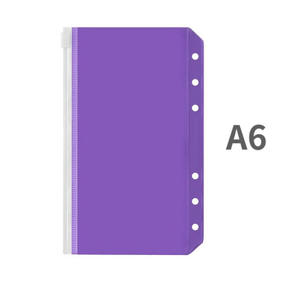 A5/A6 iesiešanas kabatas PVC iesiešanas vaļēju lapu maisiņš Krāsainas rāvējslēdzēja mapes 6 gredzenu piezīmjdatora iesiešanas maciņai, dokumentu kārtošanas maisiņi