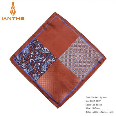 Férfi márkájú zsebkendő Vintage Paisley Dot Solid Pocket Square Puha Selyem Hankies Esküvői Party Színes Hanky mellkasi törölköző ajándék