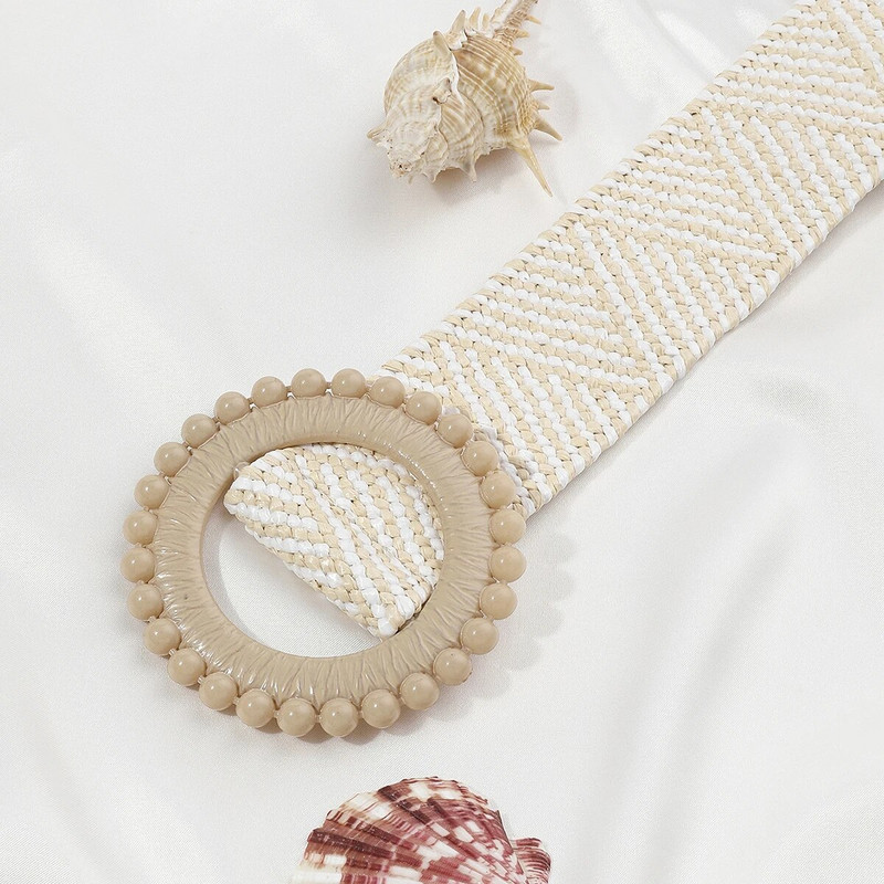 Remen s kopčom u obliku novog dizajna za žene, boemski pleteni široki pojas, ručno tkani elastični pojas od PP slame, ukras ljetne haljine