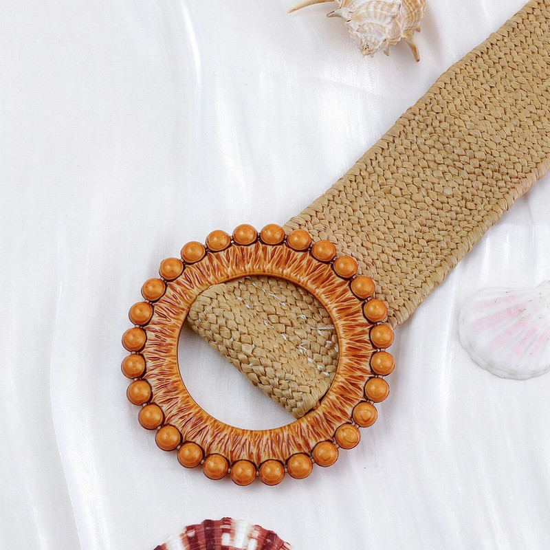 Remen s kopčom u obliku novog dizajna za žene, boemski pleteni široki pojas, ručno tkani elastični pojas od PP slame, ukras ljetne haljine