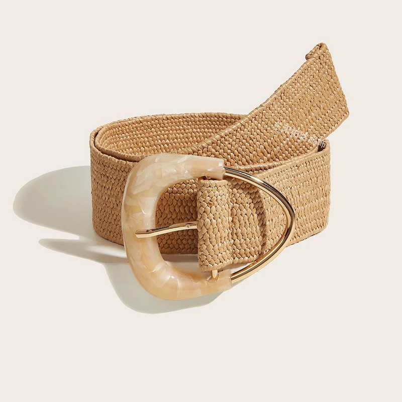 Vintage boemski trokutasti elastični pleteni remen s kopčom Ženski ljetni divlji laneni pojas od lažne slame Dekoracija košulje