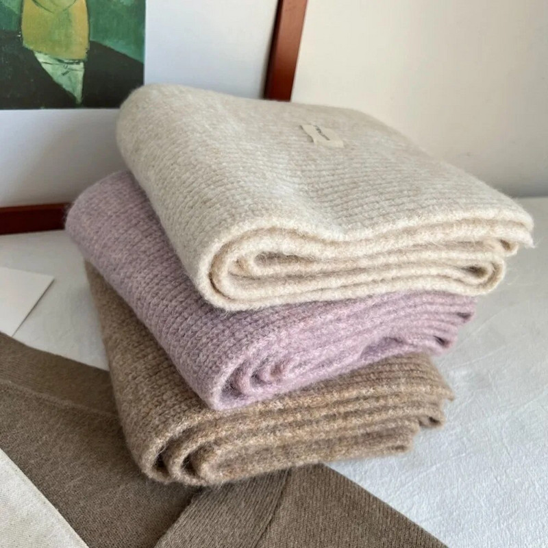 Korėjos moterų kašmyro kaklaskarės Moteriškos žieminės storos šiltos minkštos pashmina skaros Moteriškos grynos spalvos megztas ilgas šalikas moterims