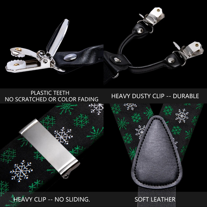 Barry.Wang Férfi karácsonyi nadrágtartó csokornyakkendő zsebkendő mandzsettagombok szett selyem karácsonyi állítható 6 kapcsos hó rénszarvas merevítő fesztivál