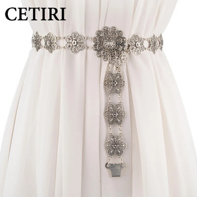 CETIRI 2018 нов моден колан за жени Висококачествена метална верига с цветя на талията ceinture femme на рокля женски колани женски