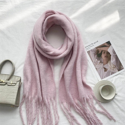 Žiemos kietas šalikas Moteriškas kašmyrui pastorintas šiltas ir purus šalikas, prailginantis prabangus klasikinis kutais tvirtas minkštas skara