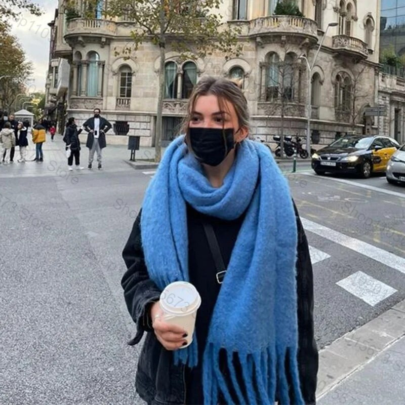 Žiemos kietas šalikas Moteriškas kašmyrui pastorintas šiltas ir purus šalikas, prailginantis prabangus klasikinis kutais tvirtas minkštas skara