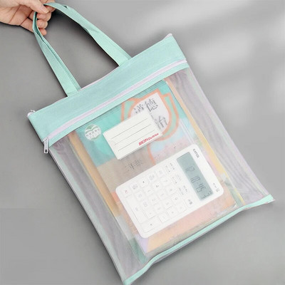 Mrežasta torbica s patentnim zatvaračem za studentske ispite Držač za pisaći pribor Torba za pohranu s ručkom Dvostruki patentni zatvarač Torbica za olovke Školski pribor