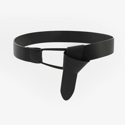 Vintažinis paprastas platus ilgas diržas moterims Elegantiškas mazginis Pu odinis juosmuo Madinga moteriška palto kostiumo puošmena juosmens dirželiai