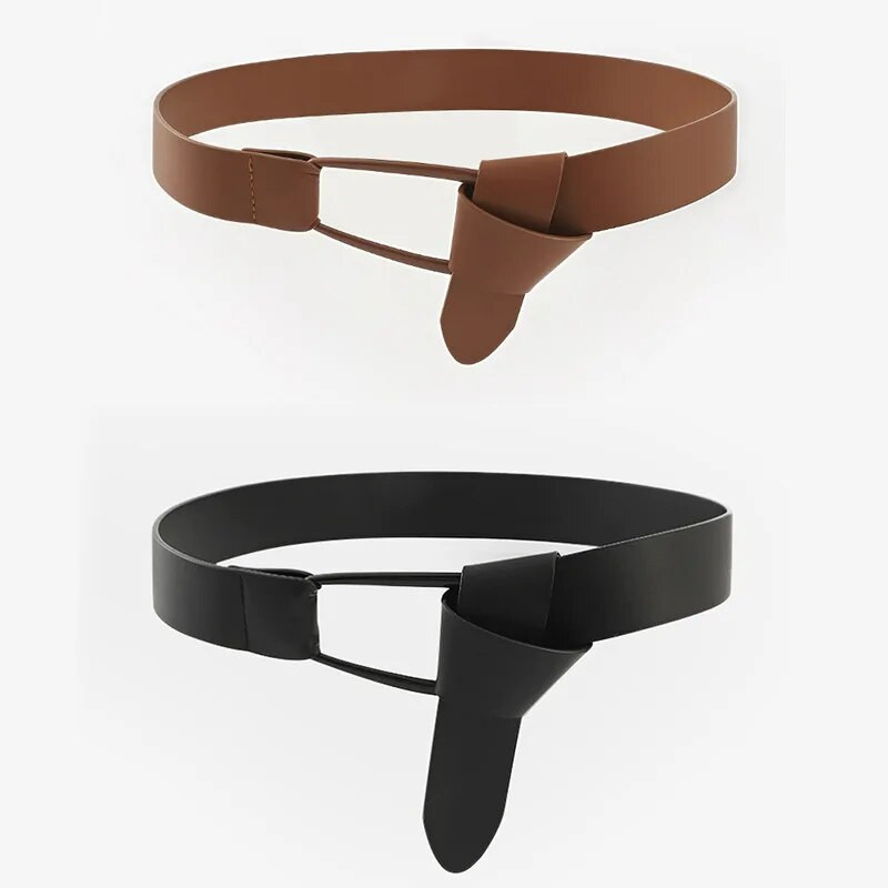 Vintažinis paprastas platus ilgas diržas moterims Elegantiškas mazginis Pu odinis juosmuo Madinga moteriška palto kostiumo puošmena juosmens dirželiai