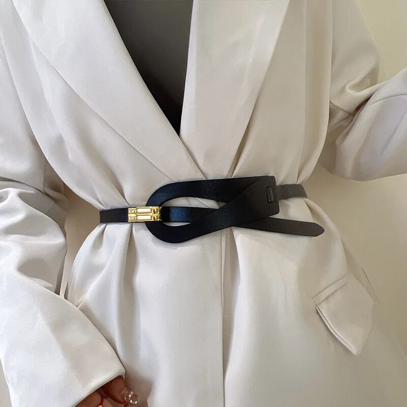 Vintažinis paprastas platus ilgas diržas moterims Elegantiškas mazginis Pu odinis juosmuo Madinga moteriška palto kostiumo puošmena juosmens dirželiai