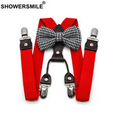 SHOWERSMILE Σιδεράκια για Παιδικά Παπιγιόν Ζαρτιέρες Unisex Παιδικό Μασίφ Κόκκινο Αγόρι Παντελόνι Λουράκι 4 Κλιπ Y Πλάτη Κορίτσια Ζαρτιέρες 65cm