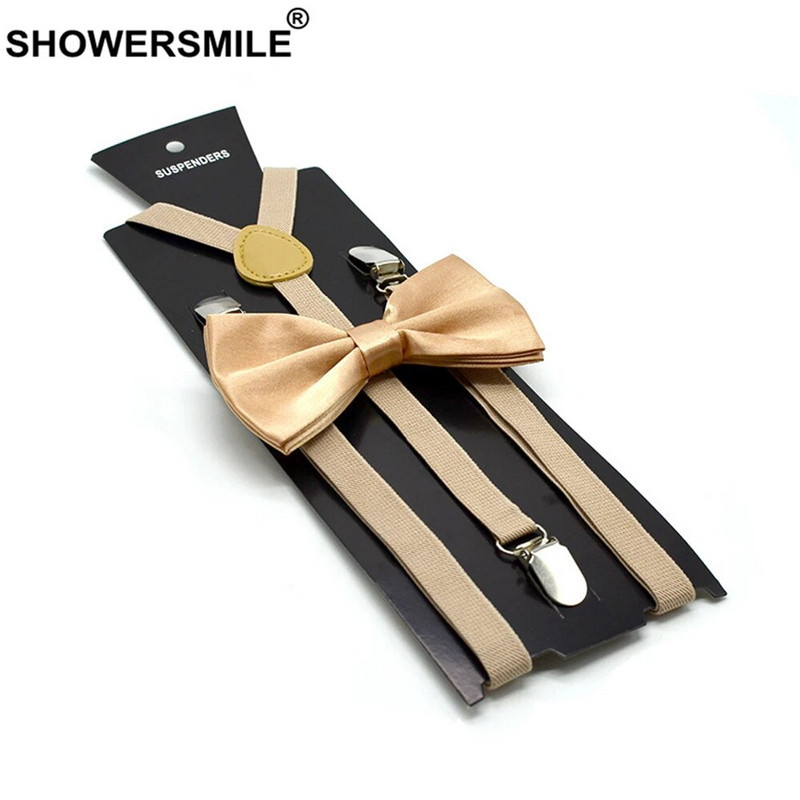 SHOWERSMILE Žuti tregeri Komplet leptir mašna Muškarci Žene Tregeri za odrasle Tanke naramenice Crna Crvena Bijela Plava Ružičasto bež 100 cm*1,5 cm