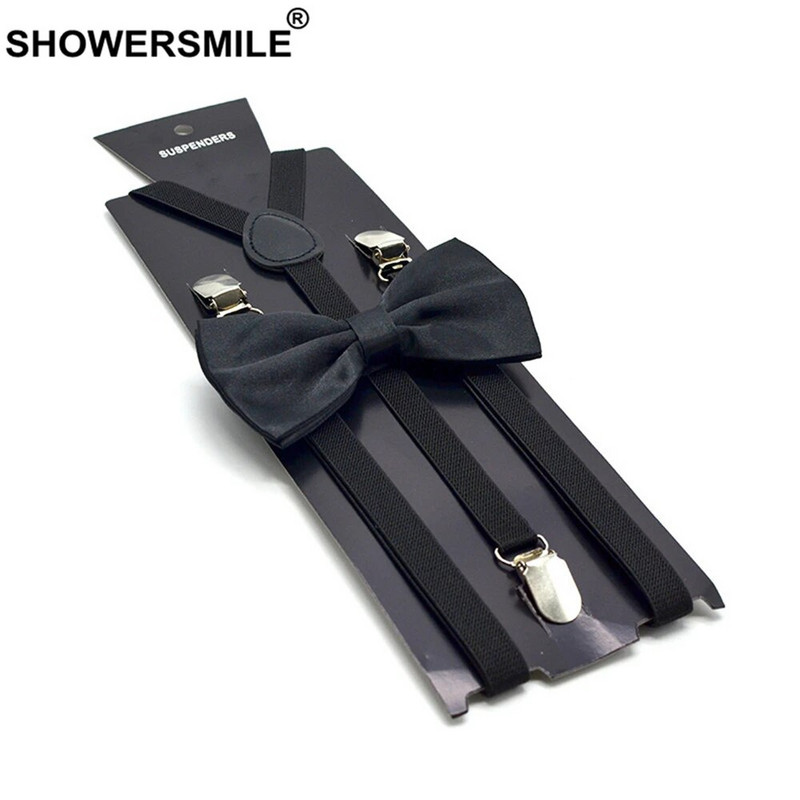 SHOWERSMILE Žuti tregeri Komplet leptir mašna Muškarci Žene Tregeri za odrasle Tanke naramenice Crna Crvena Bijela Plava Ružičasto bež 100 cm*1,5 cm