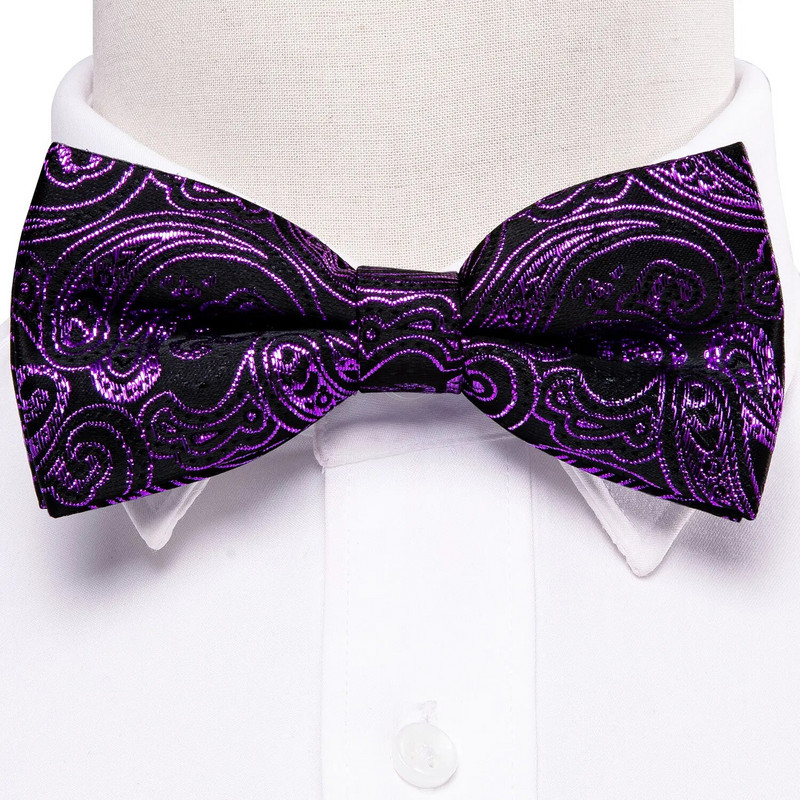 Lila előcsokornyakkendő férfiaknak Luxus selyem jacquard masnik zseb mandzsettagomb szett Férfi pillangó vőlegény buli Esküvő Barry.Wang BH-905