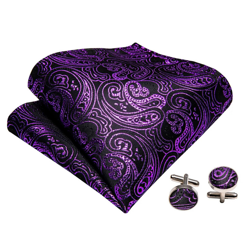 Lila előcsokornyakkendő férfiaknak Luxus selyem jacquard masnik zseb mandzsettagomb szett Férfi pillangó vőlegény buli Esküvő Barry.Wang BH-905