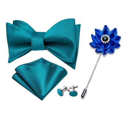 Muškarci tamnoplava leptir mašna Samovezane mašne Karirani komplet svilenih kravata Džepni četvrtasti gumbi za manžete Boutonniere Karirana kravata za vjenčanje Barry.Wang