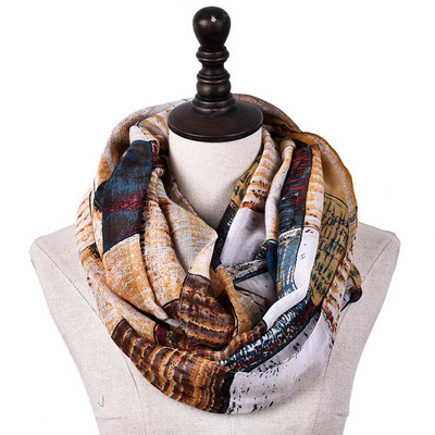 Ženski lagani udobni beskonačni šal s petljom s raznim umjetničkim printom Ženski zimski beskonačni šal Echarpe Fulard Femme 180*90 cm