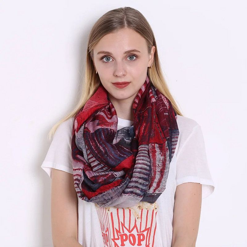 Ženski lagani udobni beskonačni šal s petljom s raznim umjetničkim printom Ženski zimski beskonačni šal Echarpe Fulard Femme 180*90 cm