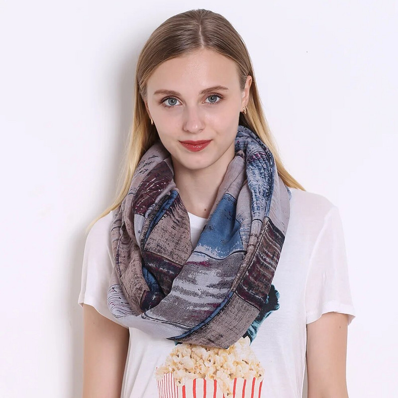 Ženski lagani udobni beskonačni šal s petljom s raznim umjetničkim printom Ženski zimski beskonačni šal Echarpe Fulard Femme 180*90 cm