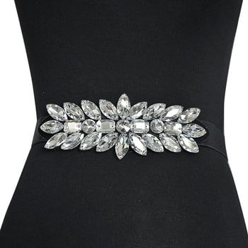 Моден дамски еластичен широк колан с кристали за сватбено тържество