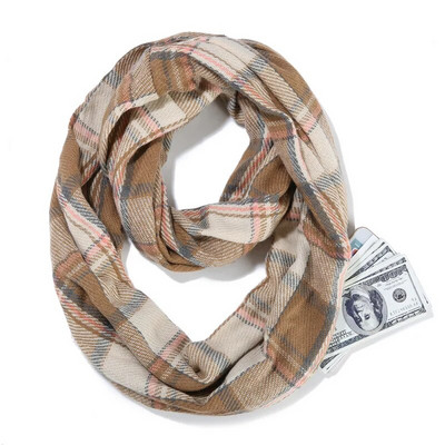 Ženski snood od kašmira Infinity karirani šal Zimski topli skriveni džepni šalovi sa patentnim zatvaračem Ženski topliji oko vrata Putni prstenasti šalovi