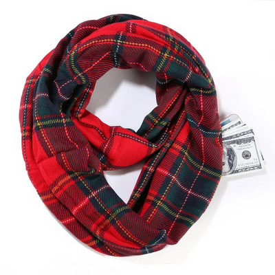 Ženski snood od kašmira Infinity karirani šal Zimski topli skriveni džepni šalovi sa patentnim zatvaračem Ženski topliji oko vrata Putni prstenasti šalovi