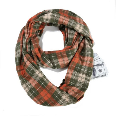 Ženski snood od kašmira Infinity karirani šal Zimski topli skriveni džepni šalovi sa patentnim zatvaračem Ženski topliji oko vrata Putni prstenasti šalovi