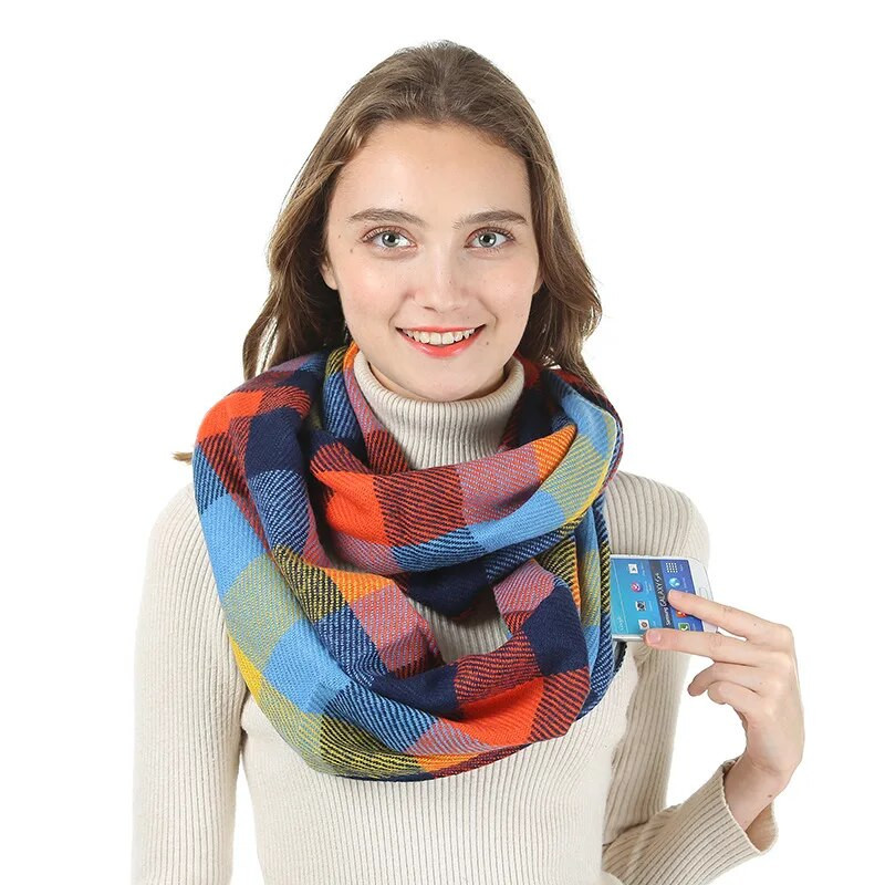 Ženski snood od kašmira Infinity karirani šal Zimski topli skriveni džepni šalovi sa patentnim zatvaračem Ženski topliji oko vrata Putni prstenasti šalovi