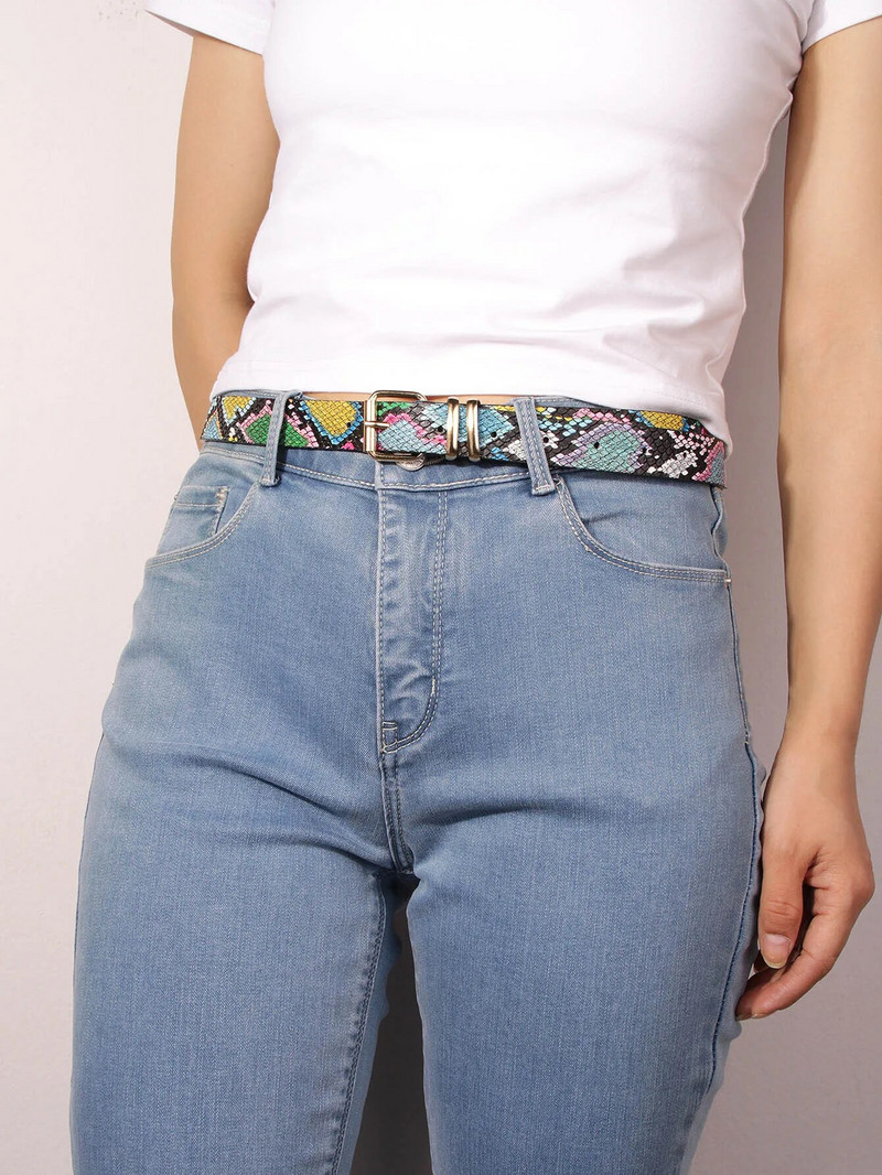 Ženski remen od leoparda, tanki remen s otiskom zmijske kože, dizajnerski grafiti, ženski remeni od PU kože, zlatni prsten, metalna kopča, ženski remeni