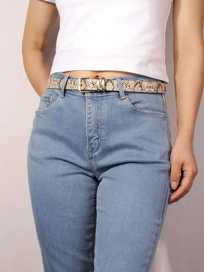 Ženski remen od leoparda, tanki remen s otiskom zmijske kože, dizajnerski grafiti, ženski remeni od PU kože, zlatni prsten, metalna kopča, ženski remeni